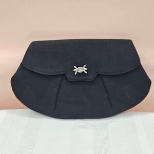 Vintage Britemode Black Fabric Evening Clutch Rhinestone‎ Starburst Accent MCM